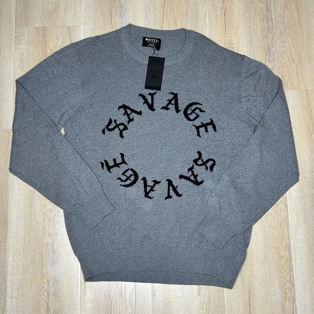 WXYZ LOS ANGELES  KNIT SWEATER Size Large  Printed Savage Grey  Men
